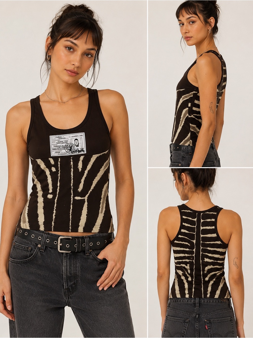 Kansai Yamamoto Zebra Print Tank Top Women's Size S/M Brown Cream Graphic